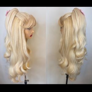 Barbie Movie Blonde Half Ponytail Lace Front Wig | Margot Robbie Gingham Bow Wig